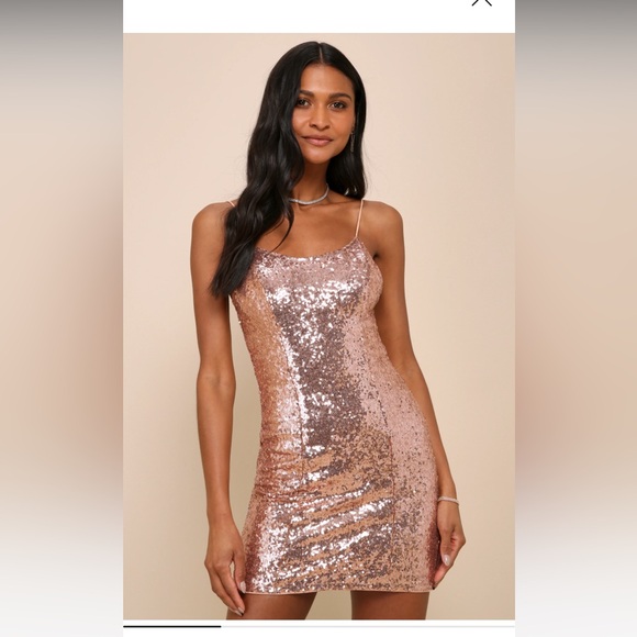 Lulu’s NWT Bring It Rose Gold Pink Sequin Bodycon Mini Dress Size Medium - Picture 11 of 11
